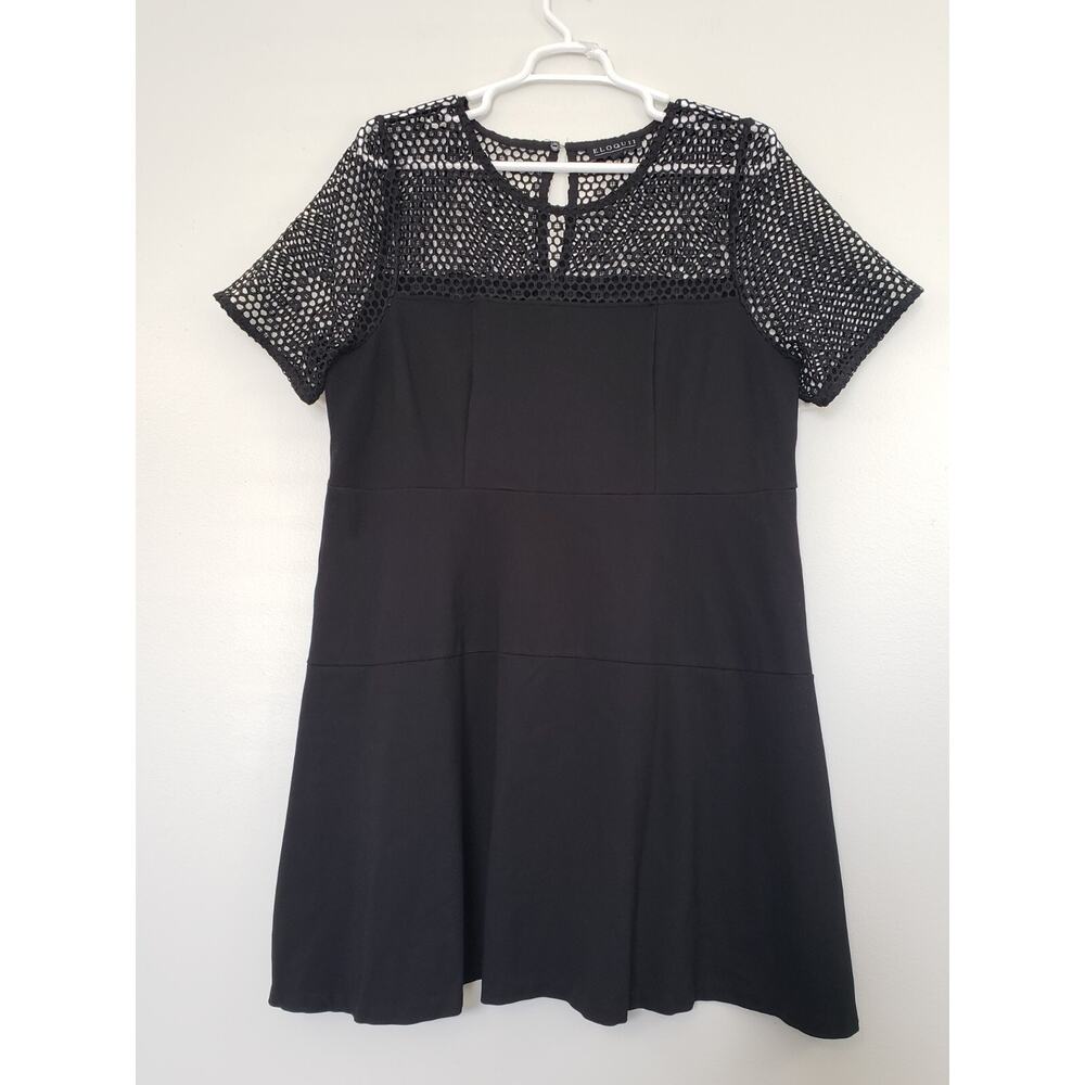 (A5) Eloquii Womens Dress Size 22 Fit & Flare Ponte Knit Eyelet Black Mini
